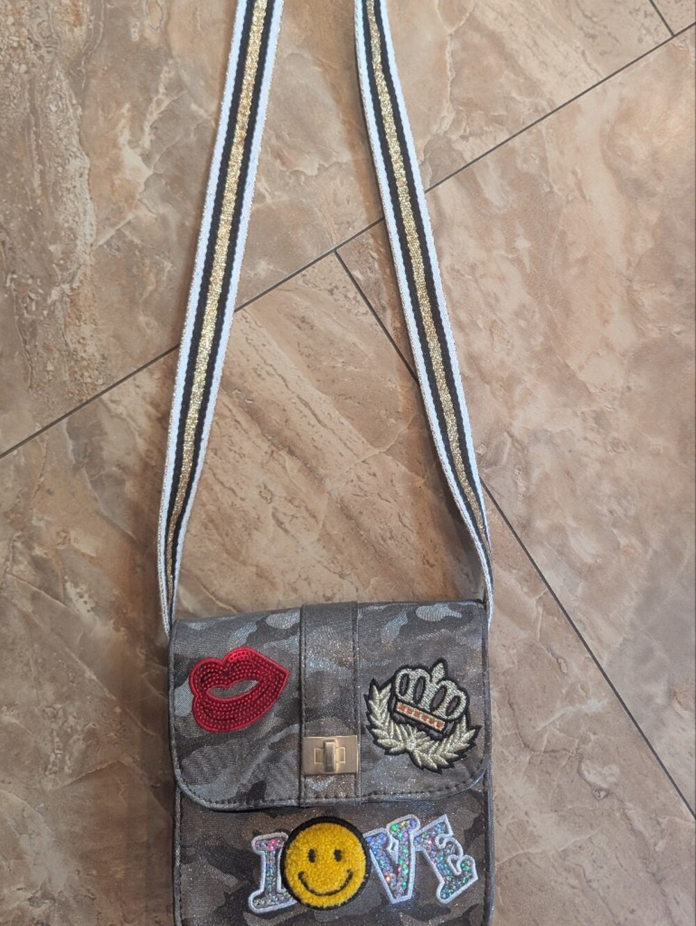 The Children's Place Camo Crossbody Bag with Gold-Striped Strap